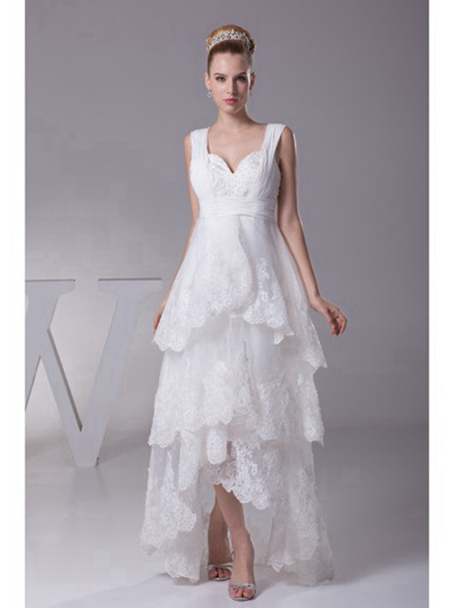 A-line Straps High Low Lace Wedding Wear Layers