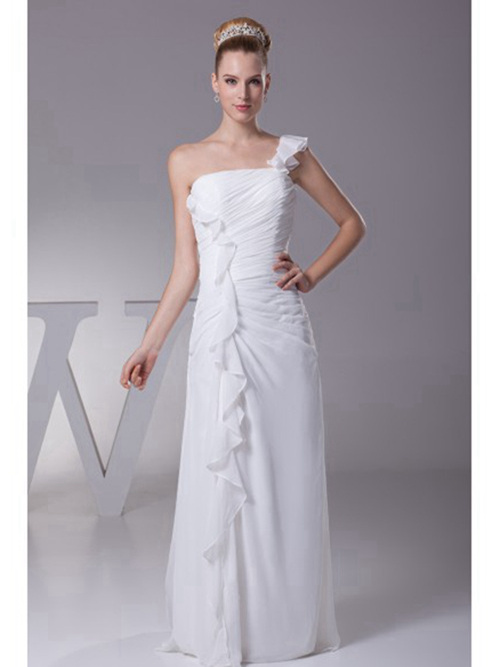 A-line One Shoulder Chiffon Bridal Wear Pleats