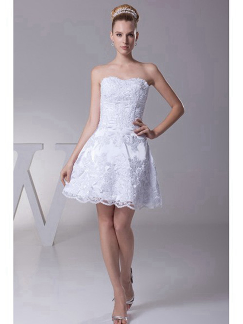 A-line Sweetheart Lace Short Wedding Dress