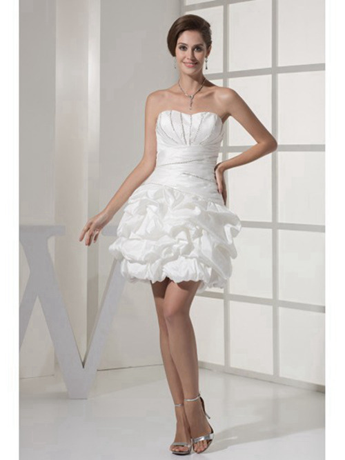 A-line Sweetheart Satin Short Bridal Dress Ruffles