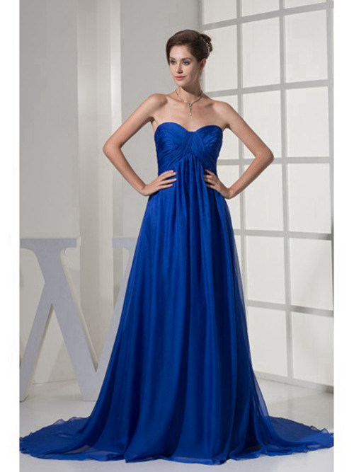 A-line Sweetheart Chiffon Blue Bridal Gown Pleats