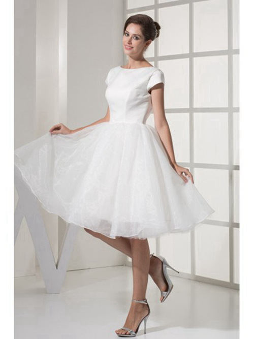 A-line Bateau Knee Length Organza Bridal Dress