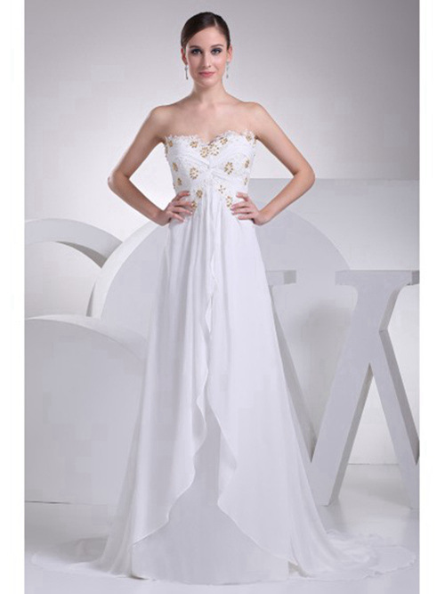 A-line Sweetheart Long Chiffon Bridal Dress