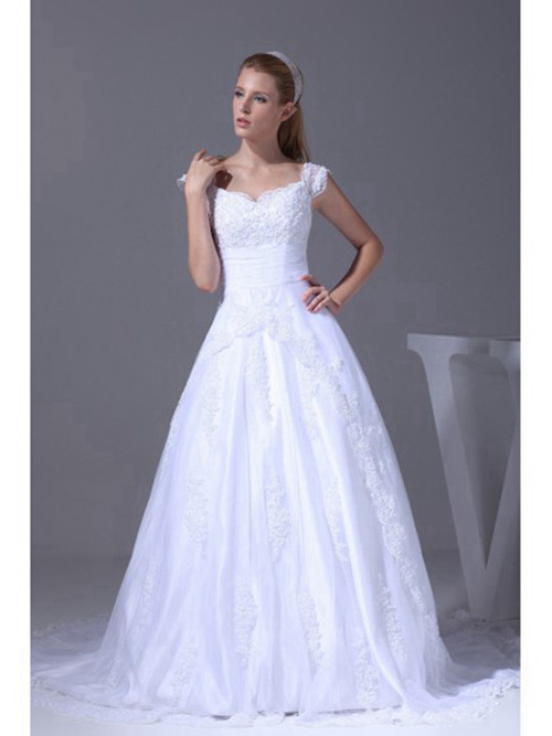 A-line Straps Organza Lace Wedding Gown