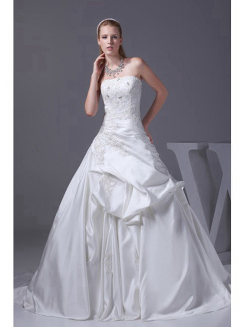 A-line Strapless Satin Wedding Wear Applique