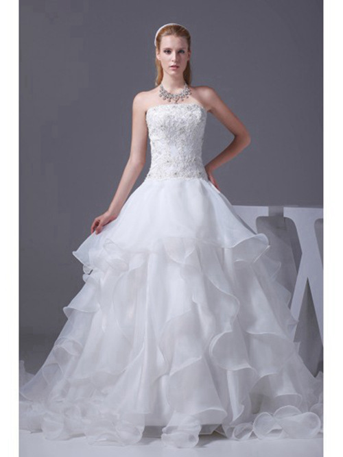 A-line Strapless Organza Bridal Wear Applique
