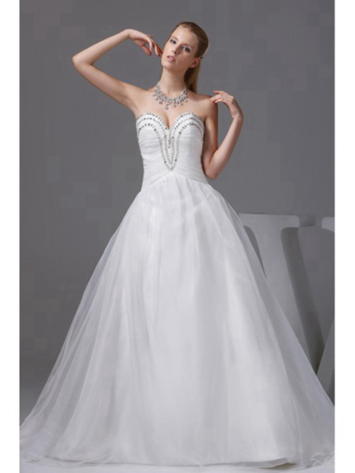 A-line Sweetheart Organza Bridal Gown Beads