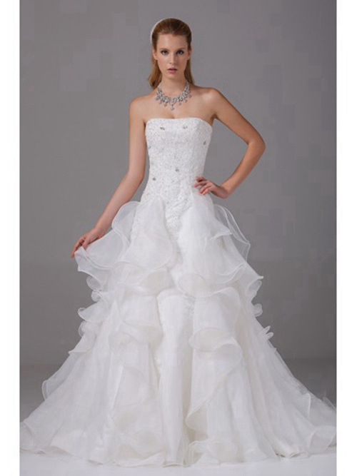 A-line Strapless Organza Bride Dress Ruffles