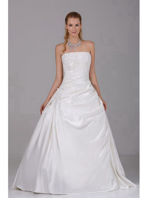 A-line Strapless Satin Wedding Gown Ruched