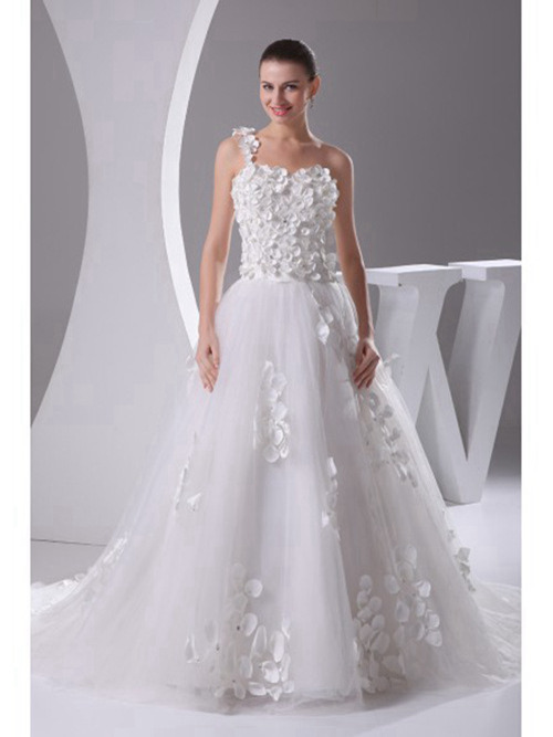 A-line One Shoulder Organza Wedding Dress Applique