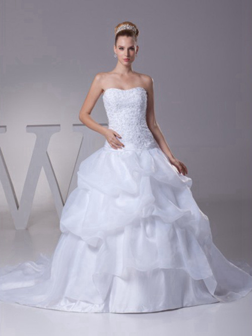 A-line Sweetheart Organza Satin Bridal Dress