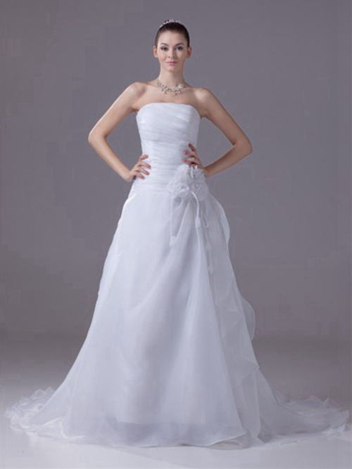 A-line Strapless Chiffon Bridal Gown Flower