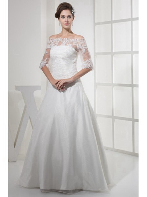 A-line Off Shoulder Organza Lace Sleeves Bridal Wear