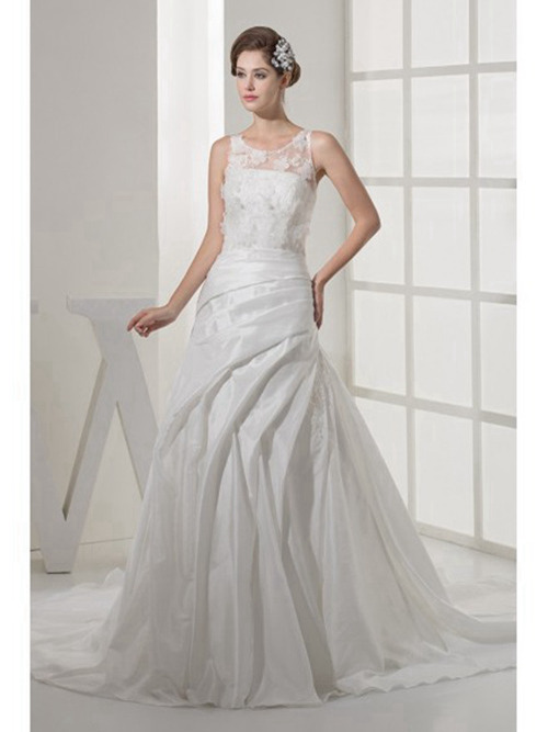 A-line Sheer Satin Wedding Gown Applique