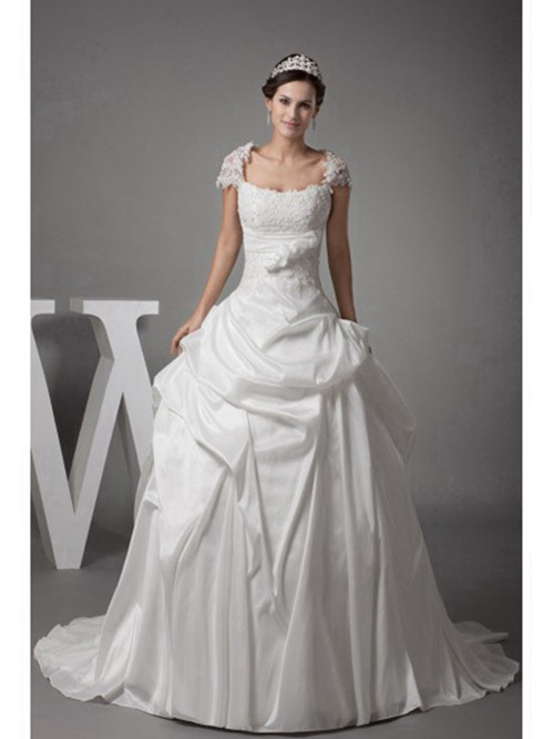 A-line Straps Lace Satin Wedding Gown