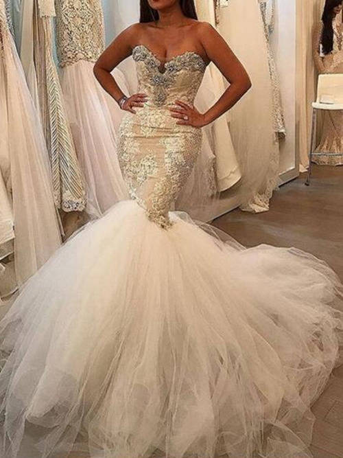 Mermaid Sweetheart Organza Lace Wedding Wear