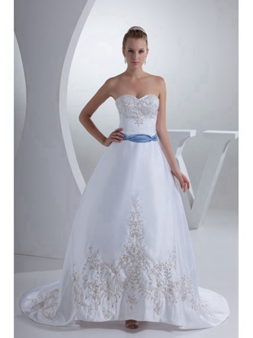 A-line Sweetheart Satin Bridal Dress Embrodiery