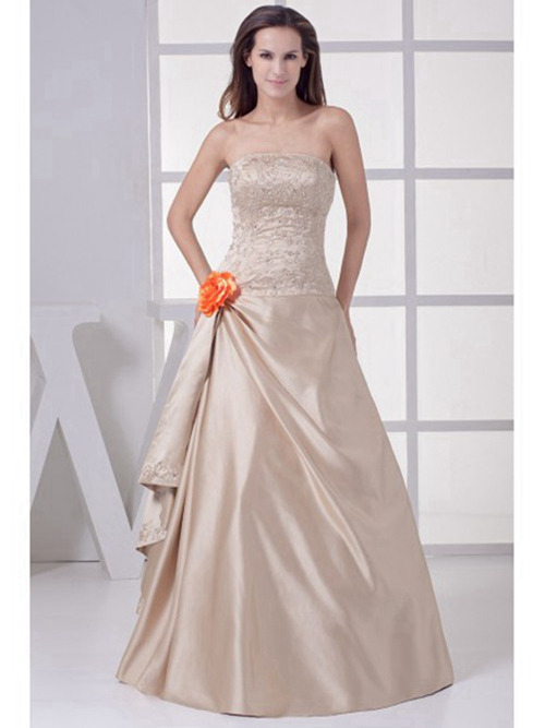 A-line Strapless Satin Wedding Dress Beads