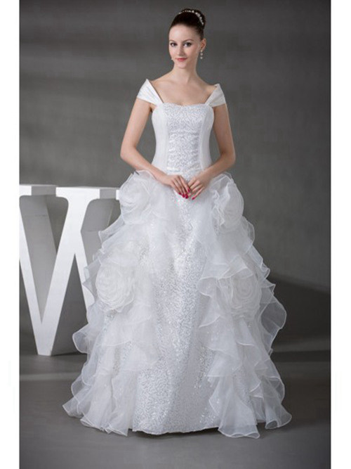 A-line Straps Organza Wedding Wear Sequins