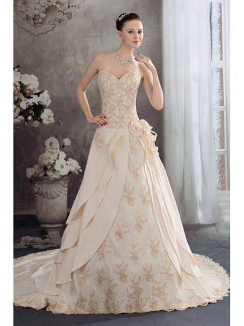 A-line Sweetheart Taffeta Champagne Bridal Gown Applique