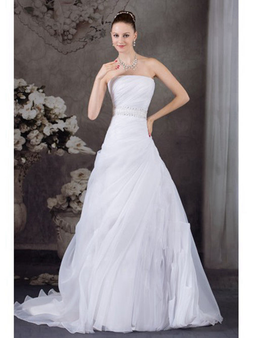 A-line Strapless Organza Bridal Dress Beads