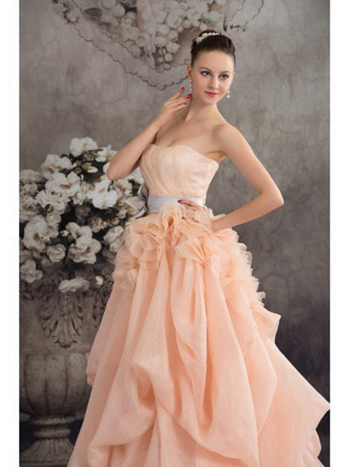 A-line Strapless Organza Colorful Wedding Dress Ruffles