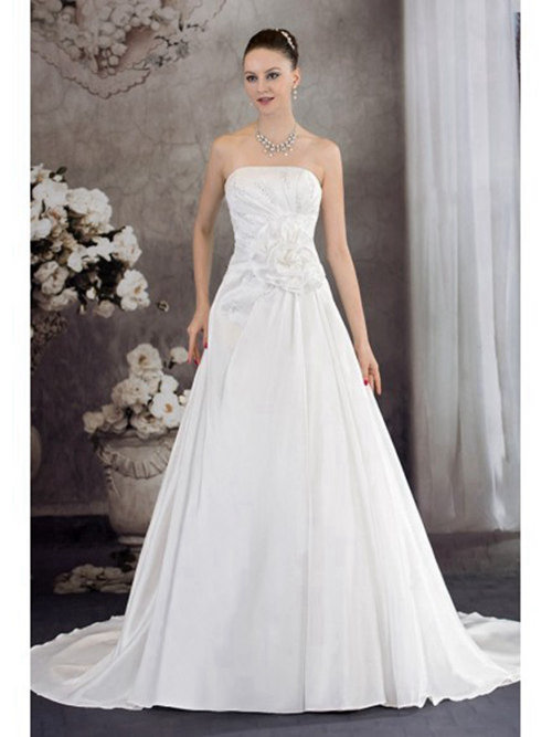 A-line Strapless Satin Wedding Dress Ruched