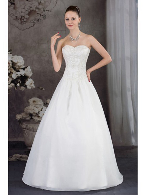 A-line Sweetheart Floor Length Organza Wedding Dress