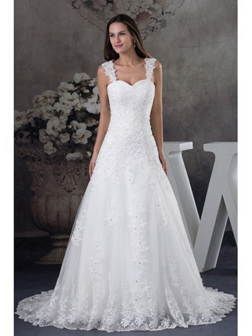 A-line Straps Organza Bridal Wear Applique