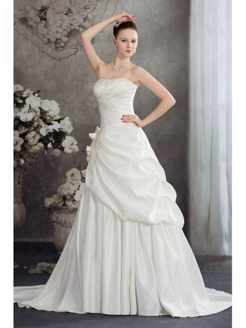 A-line Strapless Taffeta Bridal Dress Ruched