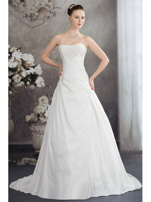 A-line Sweetheart Satin Wedding Gown Beads