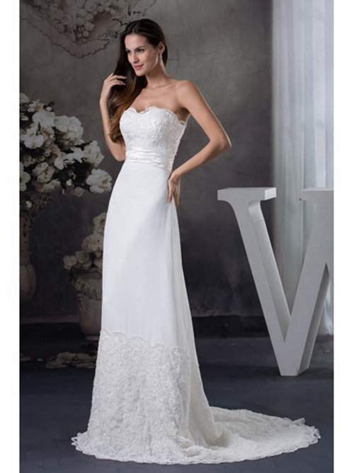 A-line Sweetheart Chiffon Lace Bridal Dress