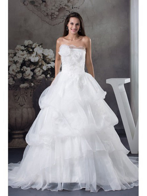A-line Strapless Organza Wedding Dress Flowers