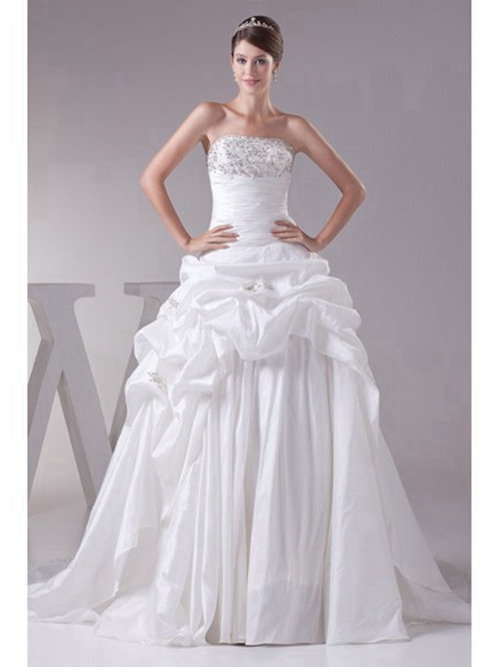A-line Strapless Taffeta Wedding Dress Beads