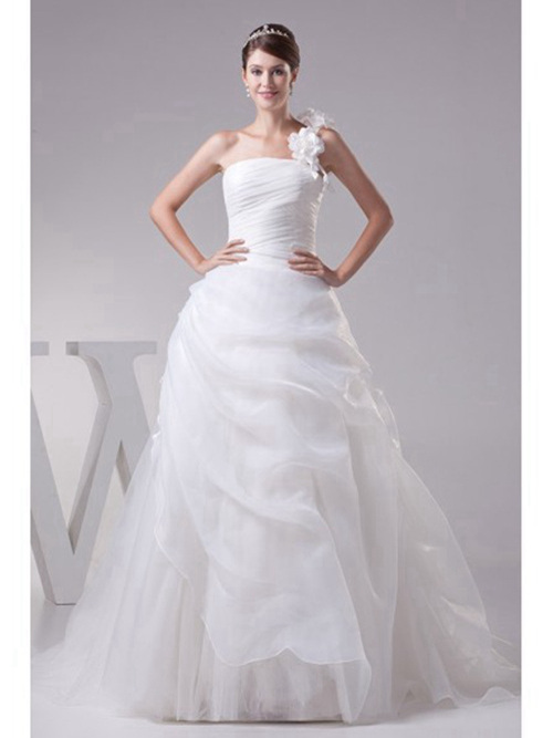 A-line One Shoulder Organza Bridal Dress Ruffles