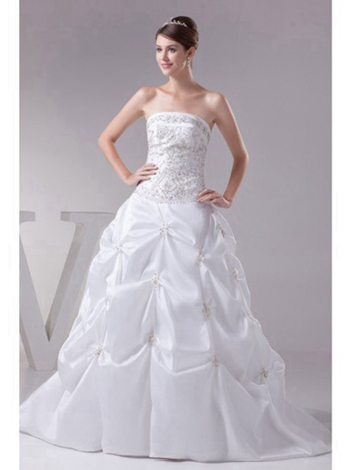 A-line Strapless Taffeta Bridal Dress Beads