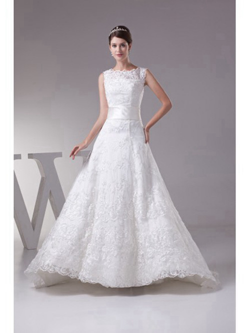 A-line Bateau Lace Wedding Wear