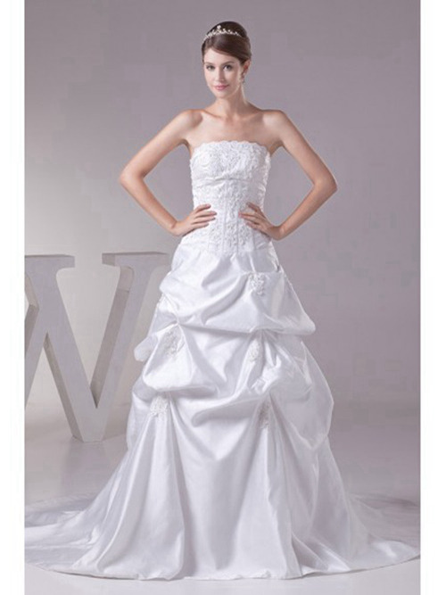 A-line Strapless Satin Wedding Gown Embrodiery