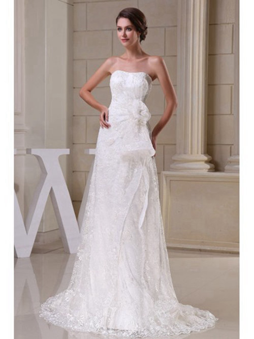 A-line Strapless Lace Beach Bridal Wear Flower