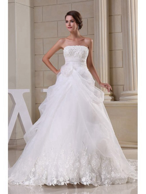 A-line Strapless Organza Bridal Gown Applique