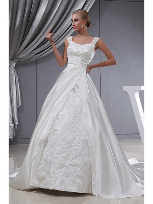 A-line Straps Satin Beach Bridal Gown Applique