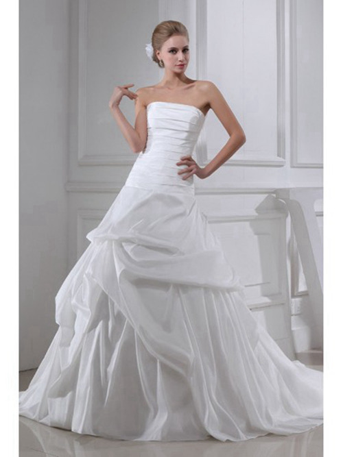 A-line Strapless Taffeta Bridal Gown Ruched