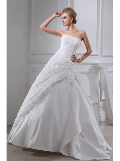 A-line Strapless Taffeta Lace Bridal Wear