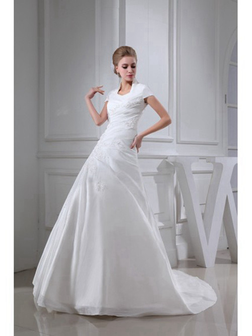 A-line High Neck Taffeta Bridal Dress Applique