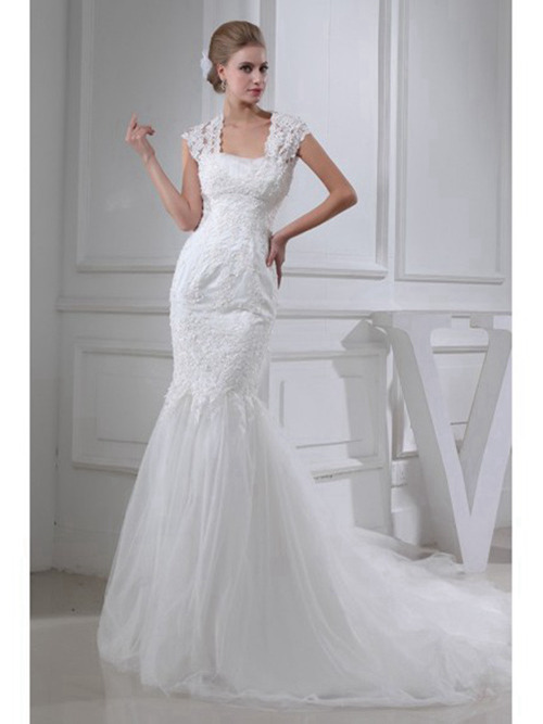 Mermaid Square Lace Tulle Wedding Wear