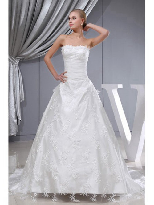 A-line Strapless Satin Bridal Wear Applique