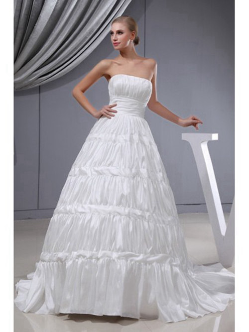 A-line Strapless Taffeta Wedding Dress Ruched