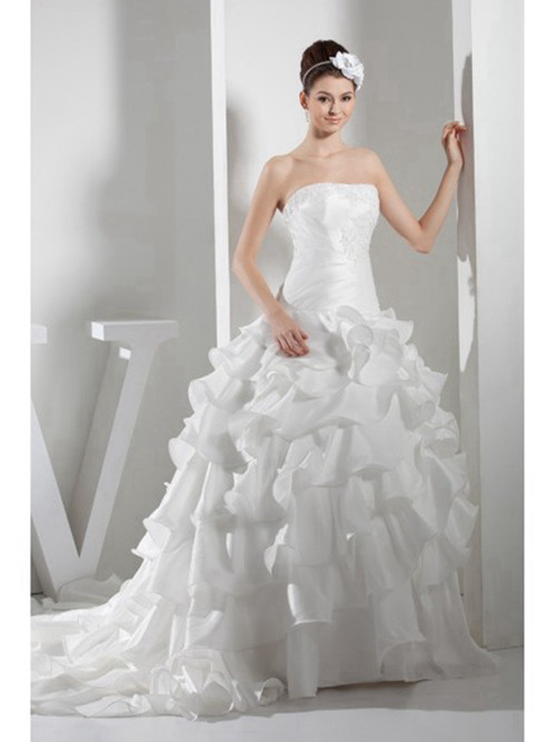 A-line Strapless Organza Bridal Dress Ruffles