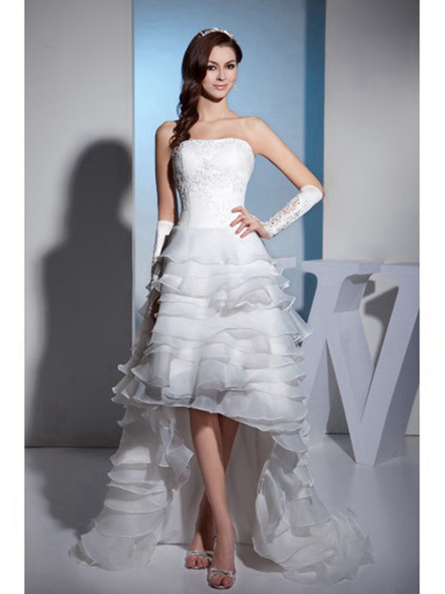 A-line Strapless High Low Organza Lace Bridal Wear