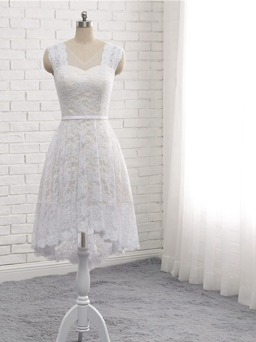 A-line Straps High Low Lace Wedding Dress